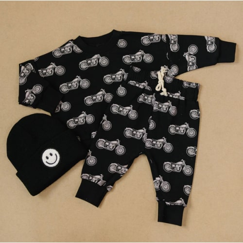 Lucky Panda Kids Jogger Set | Born to Ride Black 6-12 months