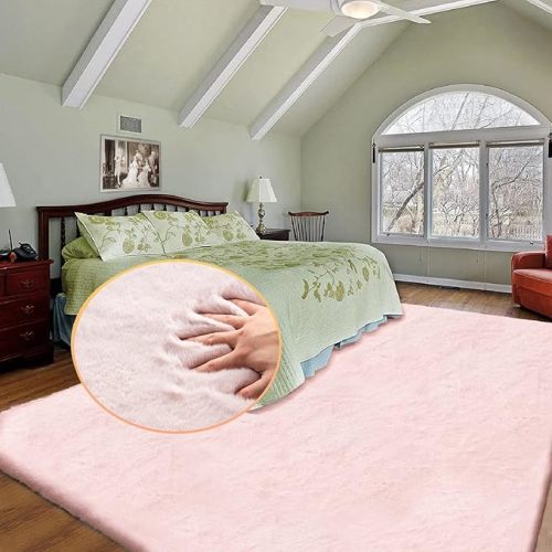 Shag Rug 6x9 Area Rugs for Living Room Pink Fuzzy Washable Faux Rabbit Furry Fur Rugs Bedroom Nursery Rug