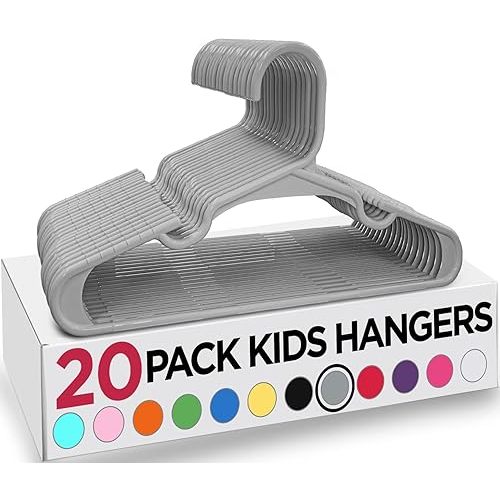 Utopia Home 20 Pack Kids Hangers - 11.5 Inch Plastic Baby Hangers for Closet - Childrens Hangers for Clothes & Infant Hangers for Closet - Ideal for Everyday Standard Use (Gray)
