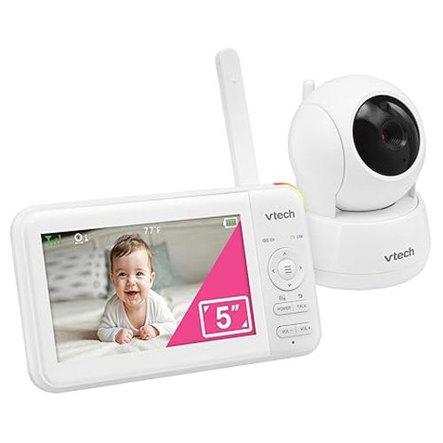 VTech 924W Video Baby Monitor with 5" LCD Screen, No WiFi, Pan Tilt Zoom, 17Hr Video/31Hr Audio Battery, 1000ft Range, Night Vision, Lullabies, Temperature Sensor, 2-Way Talk