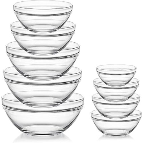 Sweejar Glass Mixing Bowls Set(set of 9),Nesting Bowls for Space Saving Storage,Great for Cooking,Baking,Prepping,Stackable Bowl Set…