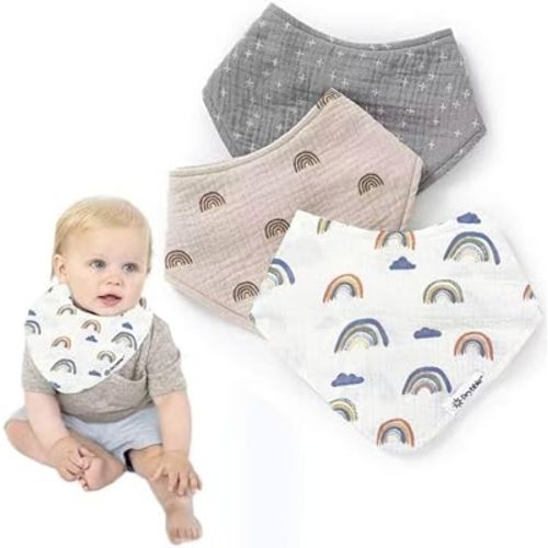 Waterproof Muslin Bandana Baby Bibs - 100% Organic Cotton Exterior - Ultra Absorbent 4 Layers for Drooling & Teething