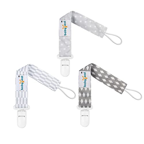 Babygoal Neutral Pacifier Clips, 3 Pack Binky Paci Holder and Leash for Boys and Girls Fits for Most Pacifier, Binkie Styles & Baby Teethers & Toys and Gift PS06