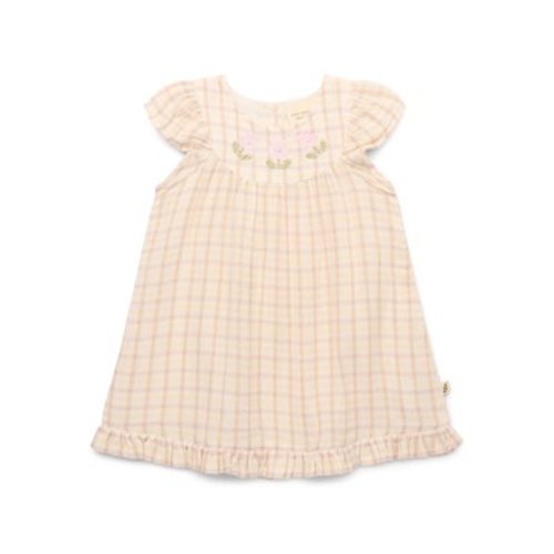 easy-peasy Baby Girls Organic Cotton Gauze Embroidered Flutter Dress, Sizes 0-24M