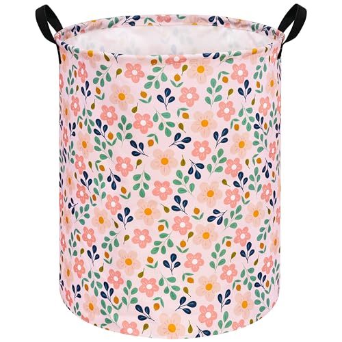Kids Flower Hamper Storage Bins,Girls Room Decor Laundry Basket,Waterproof Clothes Organizer for Women Toy Box Large Canvas Collapsible Chest for Home/Dorm/Kitchen/Pet/Office/Closet/Shelf/Gifts