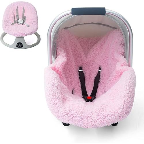 Winter Baby Car Seat Cover, Infant Car Seat Liner with Plush Fleece, Infant Insert for Baby Carseat, Warm Carseat Cover for Cold Weather, Baby Carrier Cover Liner Replacement for Newborn Shower Party