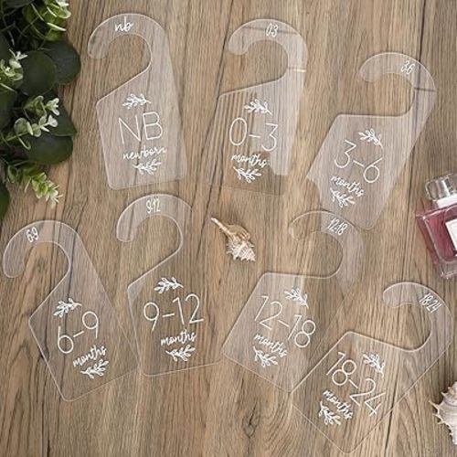 CheeFun Acrylic Baby Closet Size Dividers: 7Pcs Infant Clothes Hanger Separators Newborn to 24 Month Clothes - Wardrobe Hanger Organizers for Home Nursery Baby Clothes