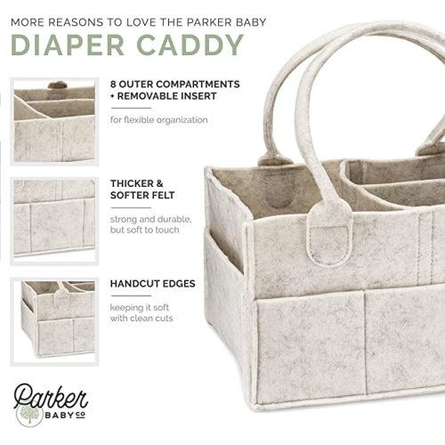 Parker Baby Diaper Caddy - Nursery Storage Bin and Car Organizer for Diapers and Baby Wipes - White - Regular