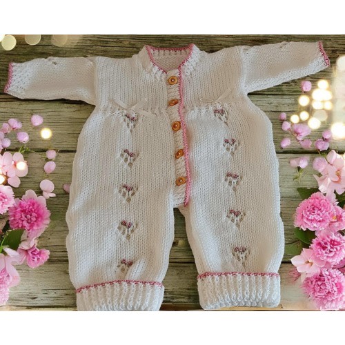 NEWBORN baby Girl Romper suit, Hand Knitted baby outfit, Coming Home Outfit, baby girl gift,  Baby Shower Gift. embroidered