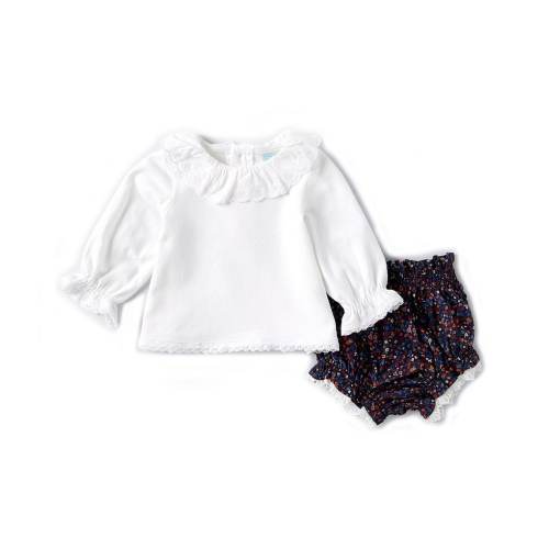 Edgehill Collection Baby Girls Newborn-24 Months Flutter Collar Long Sleeve Floral Diaper Cover Set