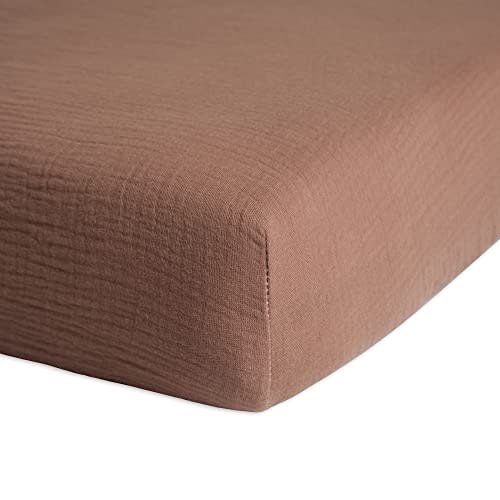Meracorallo Muslin Fitted Crib Sheet, Soft and Breathable Solid Color Baby Crib Sheet for Standard Crib and Toddler Mattresses (Brown)