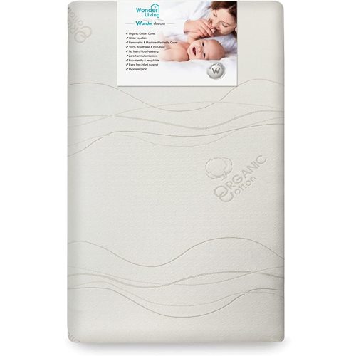 Wonder Dream Mini Crib Mattress, Organic Cotton, 100% Breathable, Non Toxic, No VOC's, Hypoallergenic