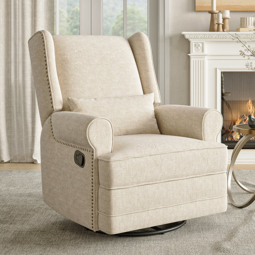 34" Wide Swivel Rocking Nursery Recliner Comfortable Upholstered Glider