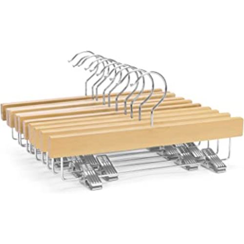 Nature Smile 11.8'' Kids Baby Toddler Children Solid Wooden Pants Hangers,Wood Skirts Hangers,Trousers Bottom Hangers with 2-Adjustable Clips Anti-Rust Hook Pack of 10 (Natural)