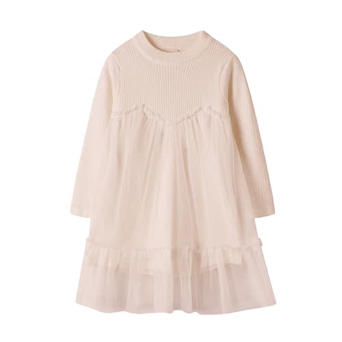Mud Kingdom Girls Rib Knit Sweater Princess Dress with Tulle Long Sleeve