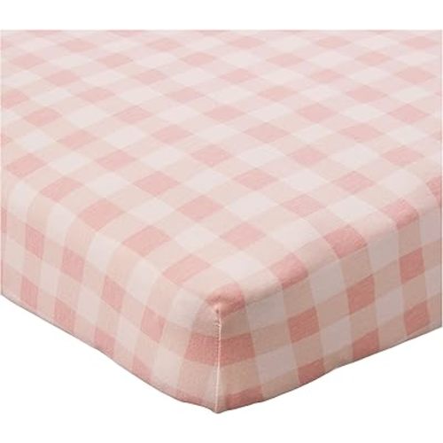 HonestBaby Girls Organic Cotton Changing Pad Cover, Peach Skin Painted Buffalo Check, One Size