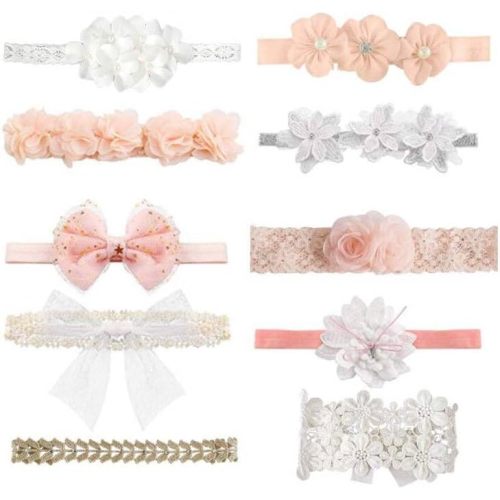 10 Pcs Baby Girls Headbands Super Stretchy Headband and Bows for Newborn Lace Petals Flower Hair Accessories Baby Girl Gift
