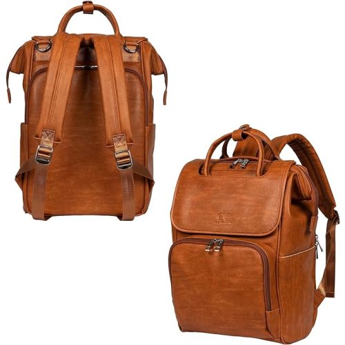 Citi Collective Explorer Brown Diaper Bag Backpack - Vegan Leather Diaper Bag with Shoulder Strap, Insulated Bottle Pockets, Changing Pad, Stroller Clip- Versatile Diaper Bag for Baby