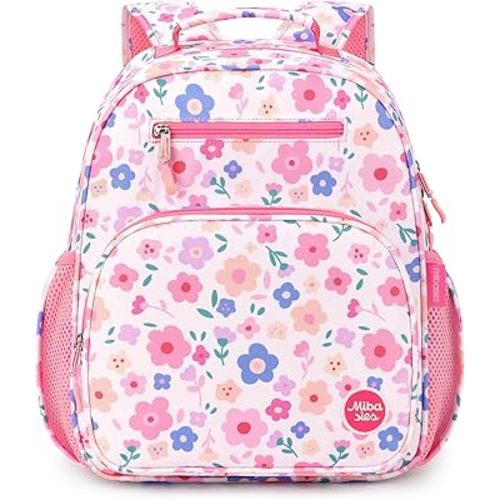 mibasies Kids Backpack for Girls: Girls Backpack 5-8 - Kindergarten Elementary School Bookbag for Girl - Floral Pink