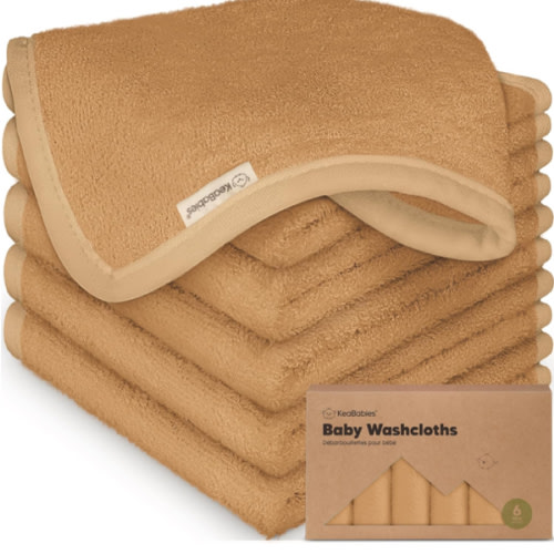 6-Pack Baby Washcloths - Soft Viscose from Bamboo Washcloth, Baby Wash Cloths for Newborn, Kids, Bath Baby Towels, Face Towel, Face Cloths for Washing Face (Toast)