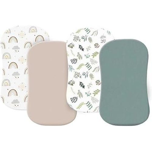 4 Pack Bassinet Fitted Sheets 18" x 30" Fit for Halo BassiNest Swivel Sleeper and 4moms Mamaroo Sleep, Soft and Skin-Friendly, Mint Green and Color Rainbow