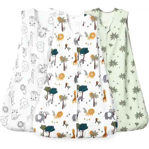 david's kids 3 Pack 100% Cotton Baby Sleep Sack 0-6 Months, Soft Baby Wearable Blankets with 2-Way Zipper, Comfy Sleeping Bags for Infant Newborn Boys Girls Neutral, Small Size, Woodland Animals