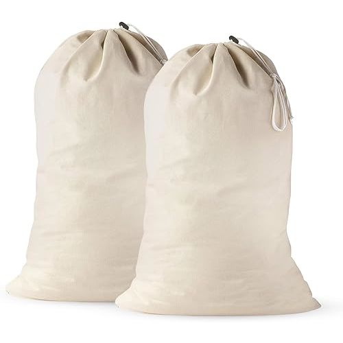 2 Pack - Extra Large Cotton Laundry Bag, Heavy Duty Large Laundry Bags 24 x 36 inch XL Drawstring Travel Organizer Bag Fit Hamper Basket Camp (Beige, Pack of 2)