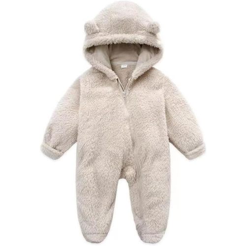 UVIPC Newborn Baby Fleece Footie Snowsuit Winter Onesie Cartoon Bear Warm Hooded Outfits for Girls Boys - White - 0-3Months