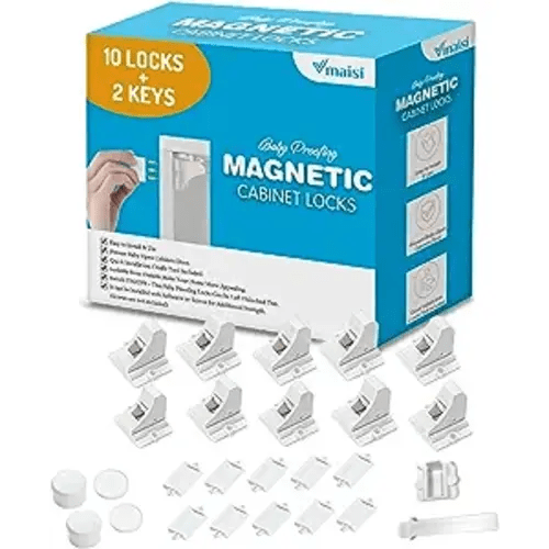 Vmaisi Adhesive Magnetic Locks for Cabinets & Drawers (10 Locks and 2 Keys)