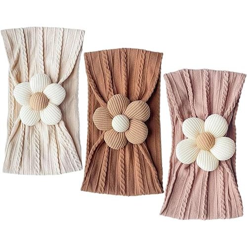 Nirvany 3 Pcs Baby Flower Headband, Nylon Baby Girl Headbands Soft Hairbands Baby Girl Accessories for Newborn Infant Toddler