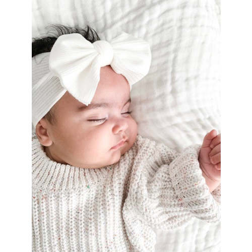 RIBBED COTTON KNOTTED BOW HEADBAND - WHITE