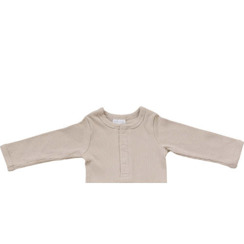 Oatmeal Organic Snap Long Sleeve Ribbed Bodysuit