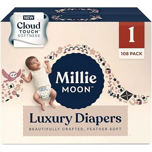 Millie Moon Luxury Diapers - (Size 1 and Count 108), White