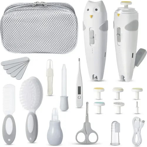 Lictin Baby Healthcare and Grooming Kit, 26 in 1 Rechargeable Nail Trimmer Electric Set,Safe File with Auto Light, Newborn Nursery Health Care Portable Safety Set for Infant Toddlers Boys Girls, Grey