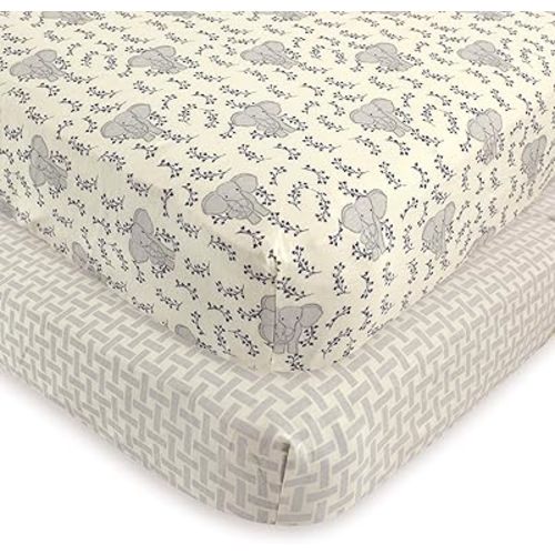 Touched by Nature Unisex Baby and Toddler Organic Cotton Crib Sheet, Blue Elephant, One Size