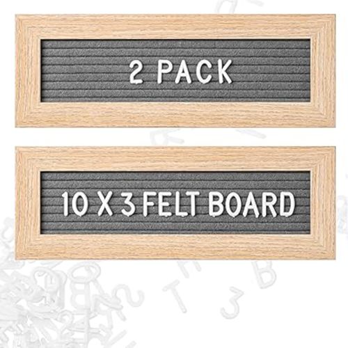 Maplefield Small Felt Letter Board - Set of Felt Letterboard Includes Plastic Letters, Numbers and Emojis - Gray Mini Letter Sign Board for Home and Classroom Decor - 2 Pack Felt Message Board