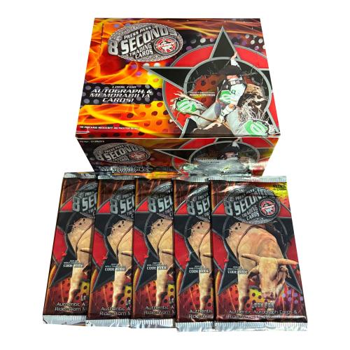 5 packs of 8 Seconds Professional Bull Riding PBR vintage trading cards. 5 cards per pack. Random special inserts! Released by Press Pass.