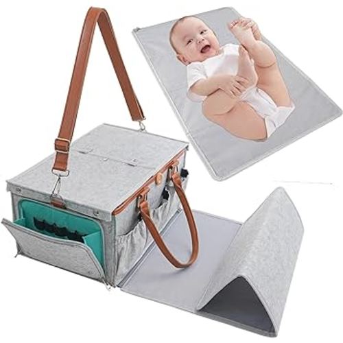 Upgrade Baby Diaper Caddy Organizer with Lid, Large Diaper Basket Organizer, Portable Tote Storage Bag for Travel, Car, Changing Table, Nursery (0-24 Month Baby Essentials)