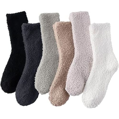 6 Pairs Fuzzy Socks For Women Soft Home Slipper Socks Fluffy Sleeping Socks don't Shed Lint