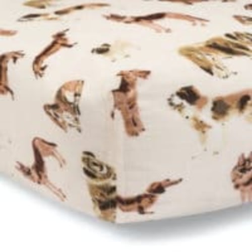 Natural Dog Organic Cotton Muslin Fitted Crib Sheet | Milkbarn Kids® | Baby Blankets & Crib Sheets