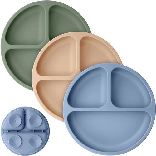 Cutebe 3 Pack Suction Plates for Baby Food Grade Silicone Baby Plates with Suction Microwave & Dishwasher Safe Toddler Plates Divided Design & Raised Edges Toddler Dishes for Feeding