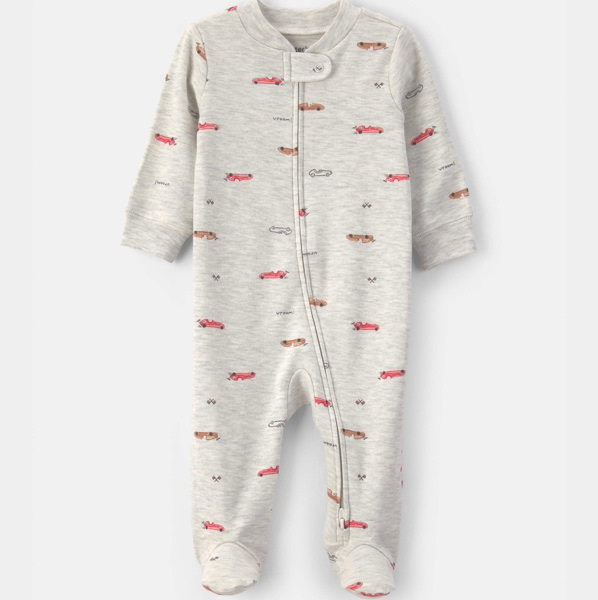 Baby Boy Race Car Cotton 2-Way Zip Sleeper - Grey