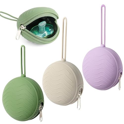 3 Pack Silicone Pacifier Holder Case, BPA-Free Pacifier Cover Pouch for Baby, Portable Pacifier Storage Container for Diaper Bag Stroller, Travel Outdoor Activities, Easy to Clean (Green,Grey,Purple) - Green、Grey、Purple