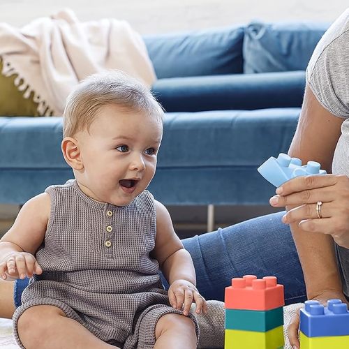 Infantino Super Soft Building Blocks, Easy-to-Hold for Babies & Toddlers, BPA-Free, Multi-Colored, 12-Piece Set