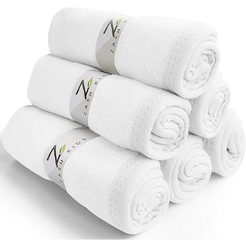 Set of 6 Baby Washcloths – Viscose Made from Bamboo – Super Soft and Highly Absorbent Face Towel – 10 x 10 Inch – Reusable Double Layered Wipes for Newborns, Infants and Toddlers – White