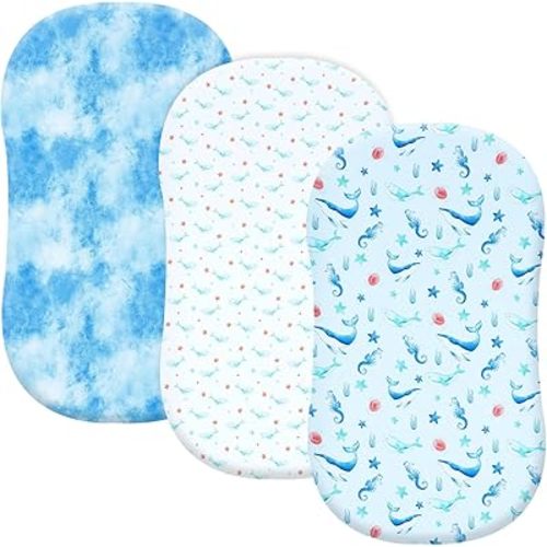PHF 3 Pack Soft Bassinet Sheets, Whale Comfy Polyester Cradle Sheets for Baby Boys Girls, Universal Fit for Most Cradle and Bassinet Mattress, Whale