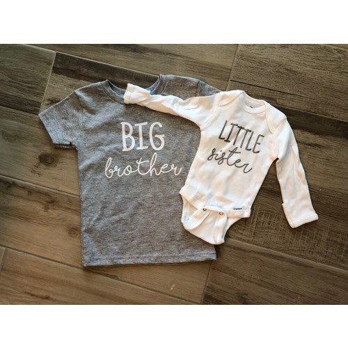 Big brother little sister outfit set- baby shower gift- newborn photo outfits- sibling set- grey and white