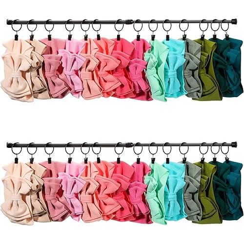 Ferraycle Wall Hanging Bow Holder with Hooks Hair Bow Holder Organizer for Girls Hanger Headband Storage Organizer Include Metal Bow Hanger 16-23.6 Inch Rods Wall Hooks(Black, 46 Pcs)