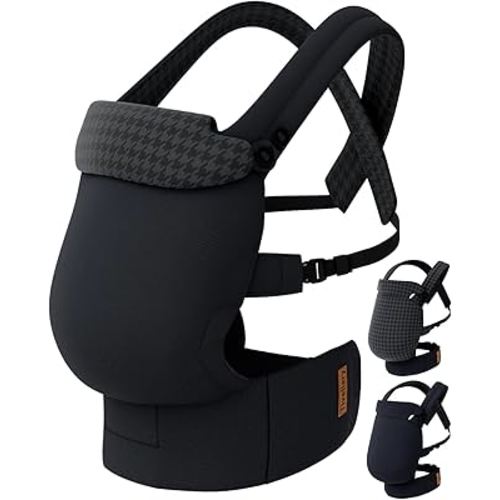 Reversible Baby Carrier – Black Solid & Houndstooth; Lightweight & Breathable Lyocell Fabric; Ergonomic Lumbar Support and Quick Hands-Free Wear for Newborn to Toddler (7–44 lbs)