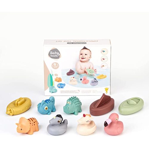 Baby Bath Toys 9 Pack Bath Squirt Toys Silicone Ocean Animals Bathtub Float Toy for Water Play Kids Preschool Education Toy Learning Skills for Bathroom